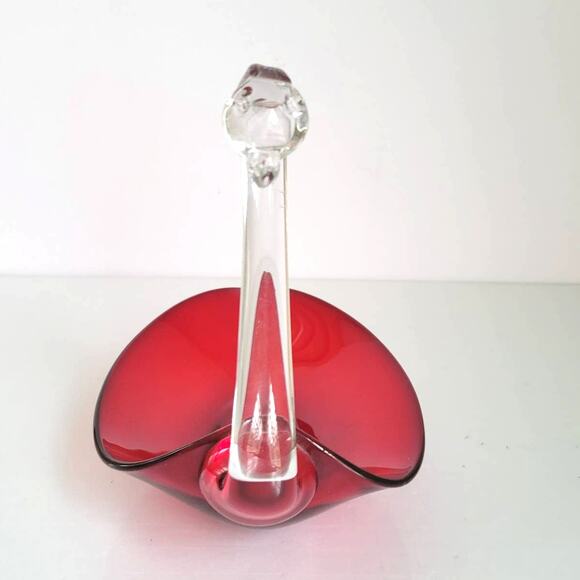 Duncan Miller Swan Candy Nut Dish Ruby Red Glass Trinket Mid Century Mod 1940s - Picture 5 of 9